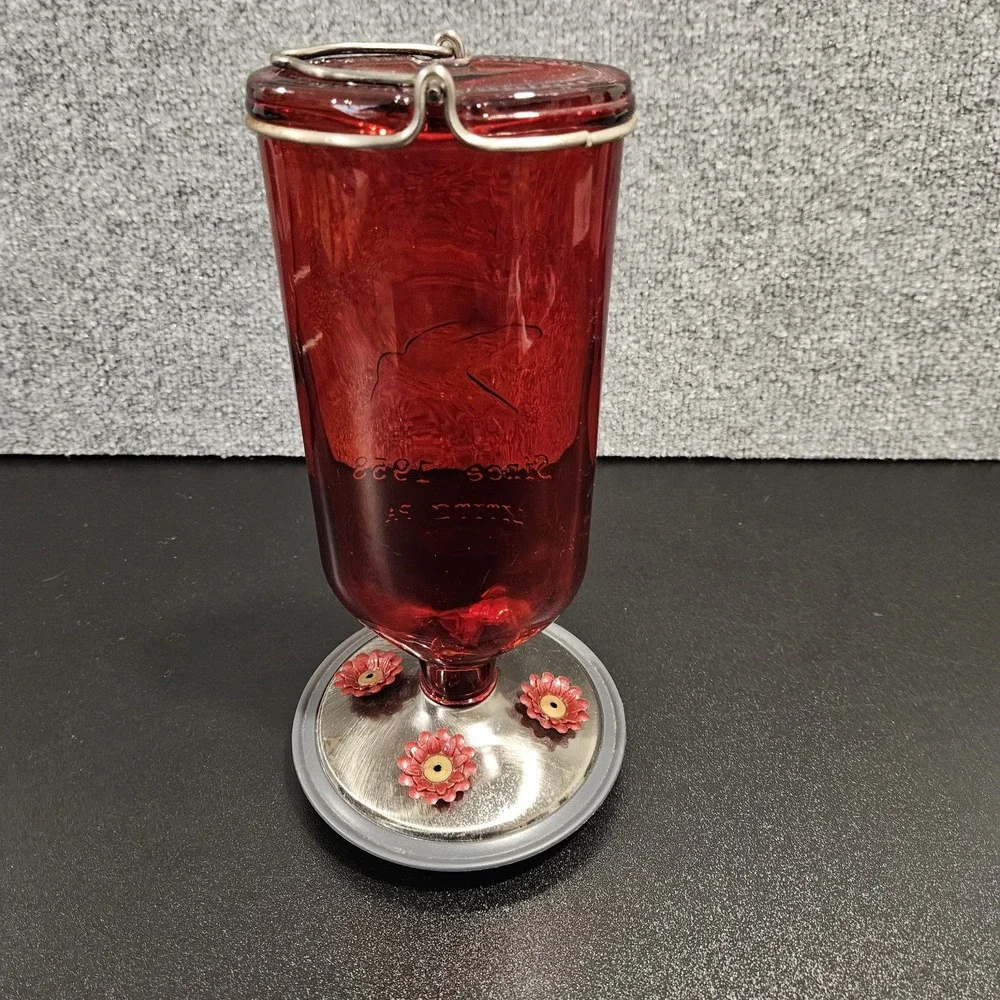 Vintage Perky Pet Hummingbird Feeder 11 Inch Red Glass Lititz Pennsylvania‎